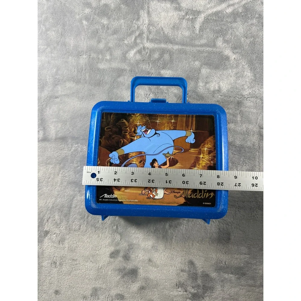 Vintage Disney Aladdin Plastic Lunch Box Blue Glitter Genie Abu 1990s Retro